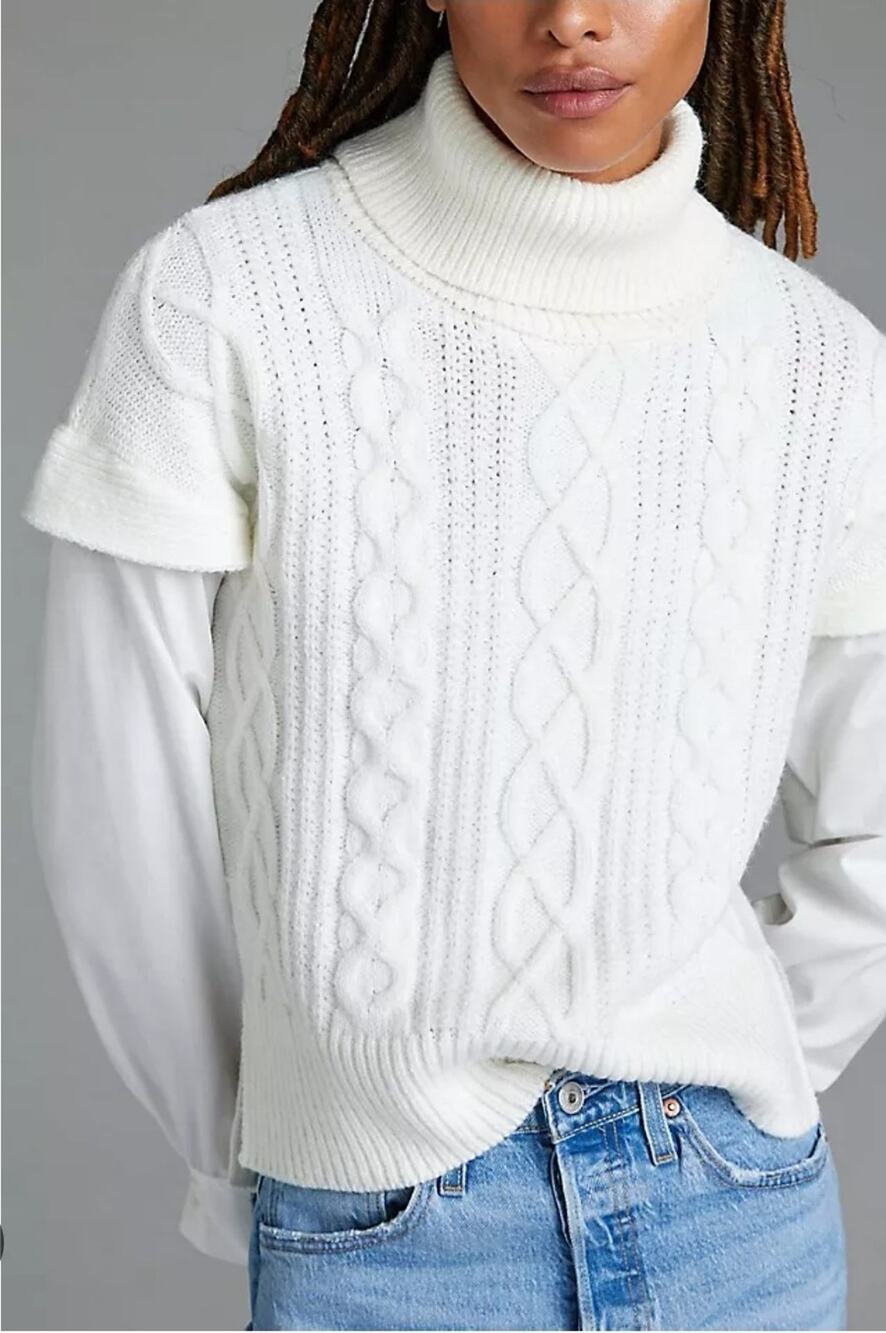 Anthropologie Design History Cable Knit White Sweater Small